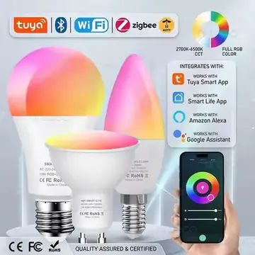 Tuya E27 GU10 E14 Smart Bulb Bluetooth WiFi Zigbee Dimmable Smart LED Lamp RGBCW LED Light Bulb Work With Alexa Google Assistant