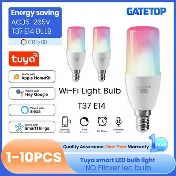 1-10PCS Smart RGB Tuya T37 E14 Wifi Led Bulb Light 6W CW WW Candle Lamp with Alexa Amazon Google Home Yandex Alice Smartthings