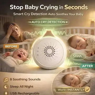 Baby White Noise Machine with Cry Detection, Auto Soothing Sleep Aid for Newborn, 8 Sounds, USB Rechargeable, Portable for Trave