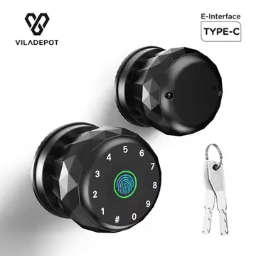 Viladepot Smart Lock Fingerprint, Passcode, App Control, Type-C Emergency Power, Indoor Door Lock