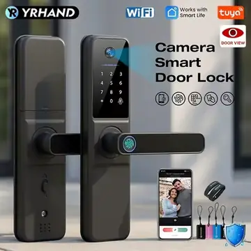 YRHAND H01 Fechadura Eletronica Tuya Wifi Digital Electronic Smart Door Lock With Biometric Camera Fingerprint IP66 Smart Lock
