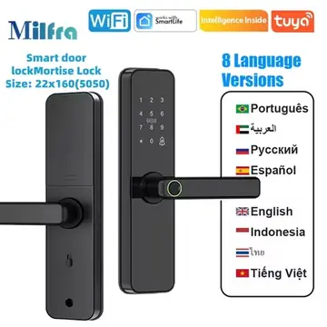 Tuya Smart Door Lock Wifi Electronic with Biometric Fingerprint/IC Card/Password/Key Unlock/Remote Control/USB Emergency Charge