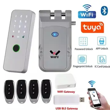 WAFU-026 Invisible Smart Door Lock Bluetooth-Compatible Waterproof Metal Fingerprint Card Password Tuya Access Anti-theft Remote