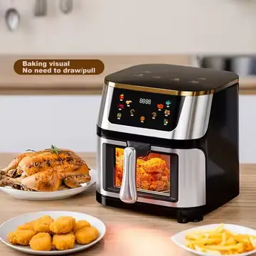 Household Electric Air Fryer 10L Visual Large Capacity High Power Surround Baking Stainless Steel Multifunction Home Air Fryer
