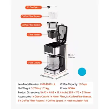 Programmable Coffee Maker, 12 Cup Programmable Drip Coffee Makers with Touch Screen, 4-Hour Keep Warm Coffee Makers Drips, 2 Brew Strengths Drip Coffee Machine for Home, 24-Hour Programmable