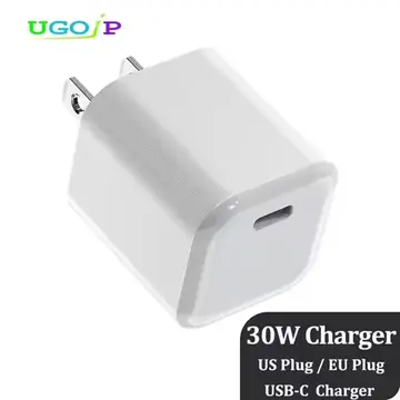 UGOjP 30W GaN USB C Charger US EU Plug PD PPS Fast Charging Adapter Compact Type C Phone Charger for iPhone Samsung Xiaomi iPad