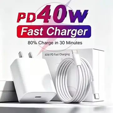 Original PD 40W EU US Fast Charger For iPhone 17 16 15 14 13 11 12 Pro Max Plus Air USB-C Cable Braided Fast Charging Type-C 1M