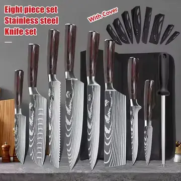 KEPEAK Kitchen Knife Set 7Cr17Mov Stainless Steel Chef Knife Ultra Sharp Santoku Cleaver Utility Knife Cooking Knives Nylon Bag