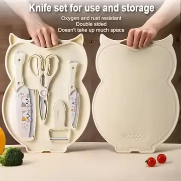 PLYS-Knife set, household kitchen knife can be stored chopping board 2 in 1, auxiliary kitchen knives complete set