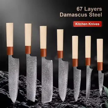 1-7PCS 67 Layer Damascus Steel knife 8 inch chef knife Japanese Cut Meat Kitchen Knife Super sharp kitchen Nakiri Knife