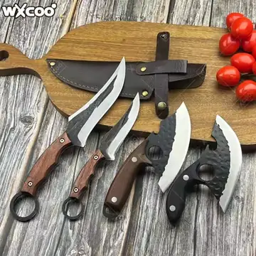 WXCOO Kitchen Knife Set Hand Forged Butcher Knife Meat Cutting Cleaver Multifunctional Bottle Opener Knife with Leather Sheath