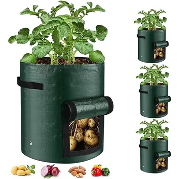 10 Gallon -6 Pack Potato Grow Bags, Heavy Duty PE Fabric Pots With Flap And Handles, Green Planter Bags For Potato Vegetables Outdoor Garden, For All Plants Growing