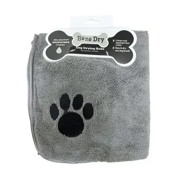 Bone Dry Embroidered Gray Microfiber Pet Robe With Adjustable Closure