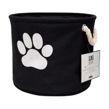 Bone Dry Polyester Round Pet Bin Size Small In Black With Paw Design