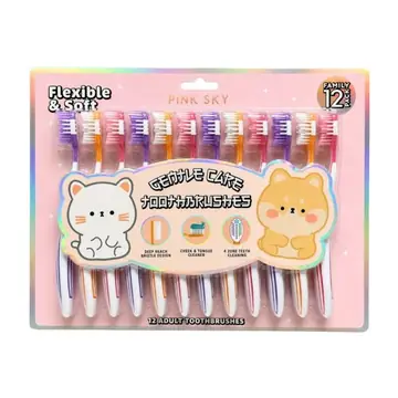 Pink Sky 12 -Count Critters Flexible & Soft Adult Toothbrushes