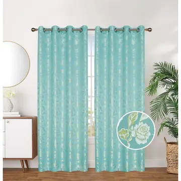 Aqua Jacquard Grommet Curtains