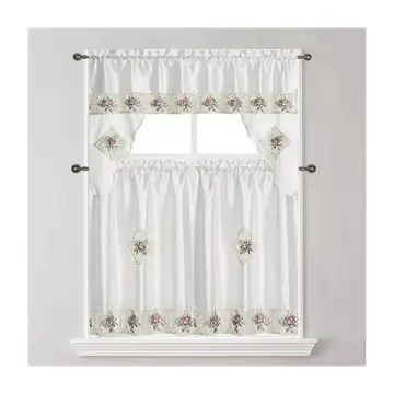 Beige 3-Piece Satin Kitchen Curtain Set