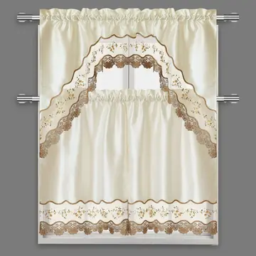 Beige 3-Piece Scalloped Kitchen Curtain Set