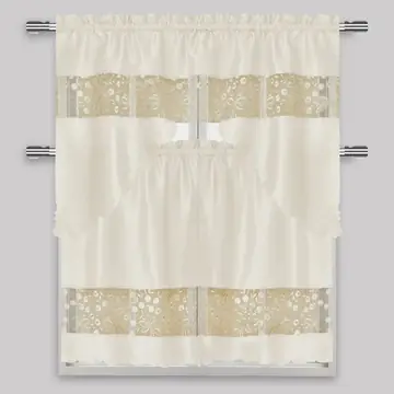 Beige Kitchen Curtain 3 Piece Set