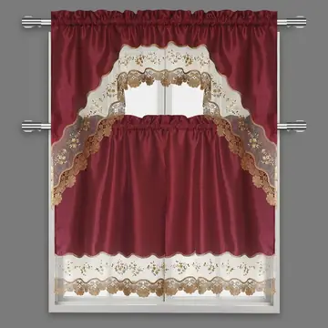 Burgundy 3-Piece Scalloped Kitchen Curtain Set