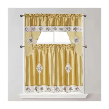 Gold 3-Piece Satin Kitchen Curtain Set