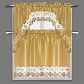 Gold 3-Piece Scalloped Kitchen Curtain Set