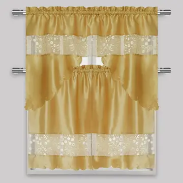 Gold Kitchen Curtain 3 Piece Set