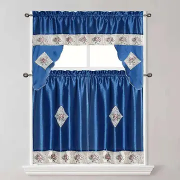 Navy 3-Piece Satin Kitchen Curtain Set