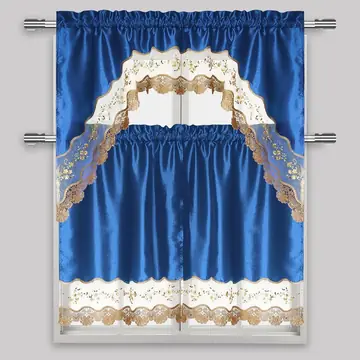 Navy 3-Piece Scalloped Kitchen Curtain Set