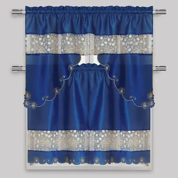 Navy Kitchen Curtain 3 Piece Set