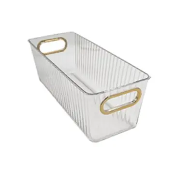 Plastic Multipurpose Storage Bin Pet W/gold,silv Handle Narrow