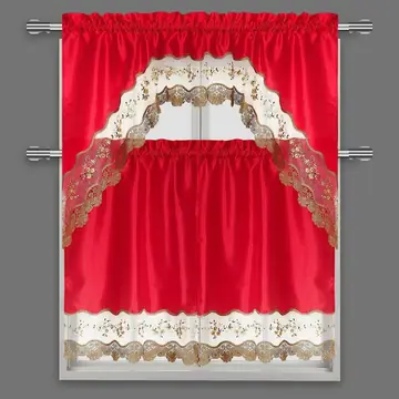 Red 3-Piece Scalloped Kitchen Curtain Set
