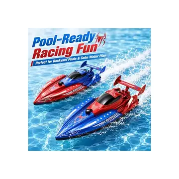2PCS RC Boat for Kids, 2.4GHz Remote Control Racing Boats, Waterproof Spider Speed Boat with Rechargeable Battery for Pool Lake