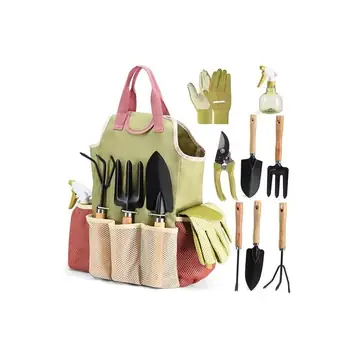9-piece Complete Garden Tools Set with Storage Bags Outdoor Lightweight Portable Ergonomic Combination Complete Gardening Tool