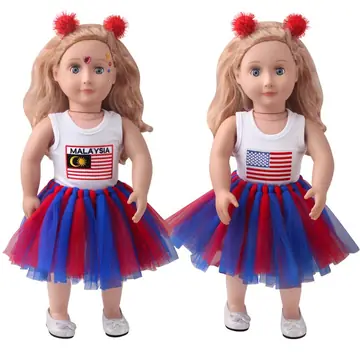 18-inch American Girl Doll Clothes Printed Short Sleeve Handmade Veil Skirt Hair Ball Hair Hoop