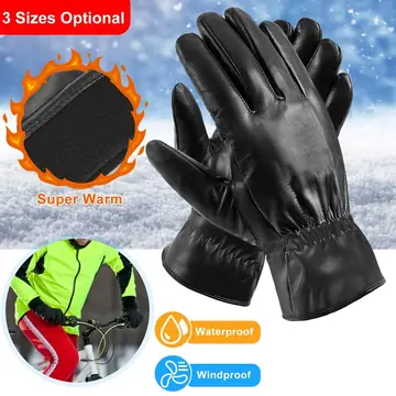 1Pair Unisex Black Leather Gloves Winter Warm Windproof High Quality Soft Gloves Outdoor Cycling Skiing Running Motorbike Gloves