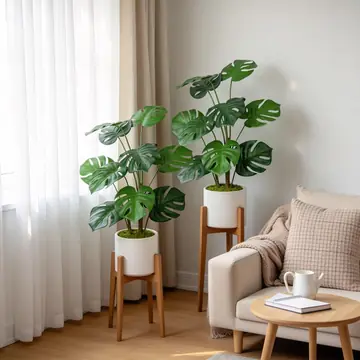 30 Artificial Monstera Deliciosa Plant With White Pot, 2 Pcs Set
