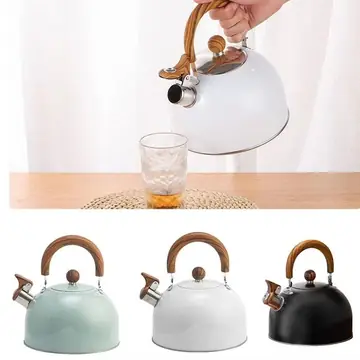 3L Whistling Tea Kettle Thick Stainless Steel Teakettle Teapot With Wooden Handle Compatible With Gas Stoves Induction Kitchen Gadgets