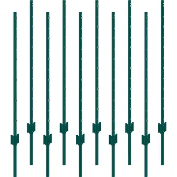 4 Feet Fence Post 10 Pack T-Post Heavy Duty Metal Fence Posts Green
