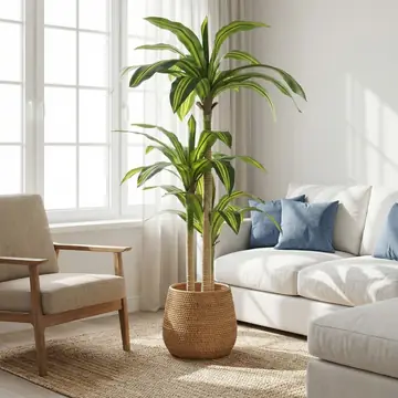 5 Artificial Dracaena Tree With Black Plastic Pot, 1pc Set