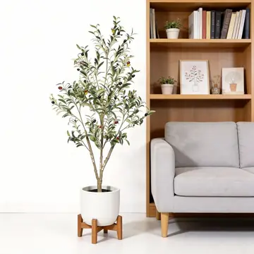 5 Artificial Olive Tree In Black Plastic Pot, 1pc Set