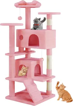 54 -Cat Tree Tower - Multi-level With Sisal Grab Post, Indoor Apartment With Ladder, Plush Toys, Rest And Play