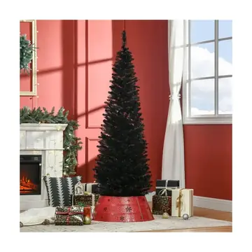 6 Ft Artificial Pencil Christmas Tree, Slim Xmas Tree With 390 Realistic Branch Tips And Plastic Stand, Black