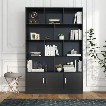 70.87 Tall Bookshelf With 10 Cubes And 3 Doors, 4-Tier Bookshelf, Open Shelf Bookcase With Cabinet, Modern Cube Storage Organizer For Living Room, And Office