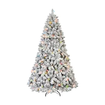 Artificial 4ft Flocked Christmas Tree With 366 PVC Branch Tips, Pine Conex21pcs, 150L Colorful Led, Memory Wire Iron Wire, Hinged Premium & Foldable Base For Indoor Holiday Decorating
