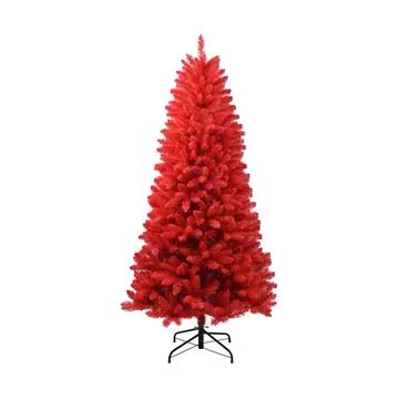 Artificial 5ft Red Christmas Tree With 624 PVC Branch Tips, Hinged Premium & Foldable Base For Indoor Holiday Decorating