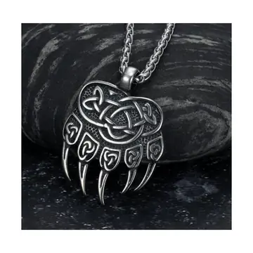 Asgard Crafted Handcrafted Stainless Steel Bear Paw Pendant Chain