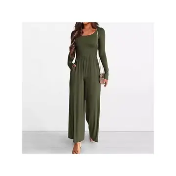Autumn And Winter Draping Solid Color Sports Long Sleeve Jumpsuit Wide-leg Pants