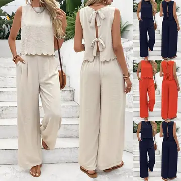 Casual Sleeveless Vest Casual Trousers Suit Summer Tank Top Casual Pants Set For Daily Wear Women's Clothing