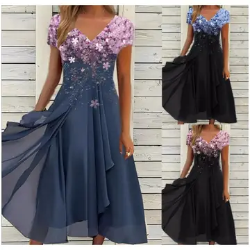 Chiffon Patchwork Floral Ladies Chiffon Dress